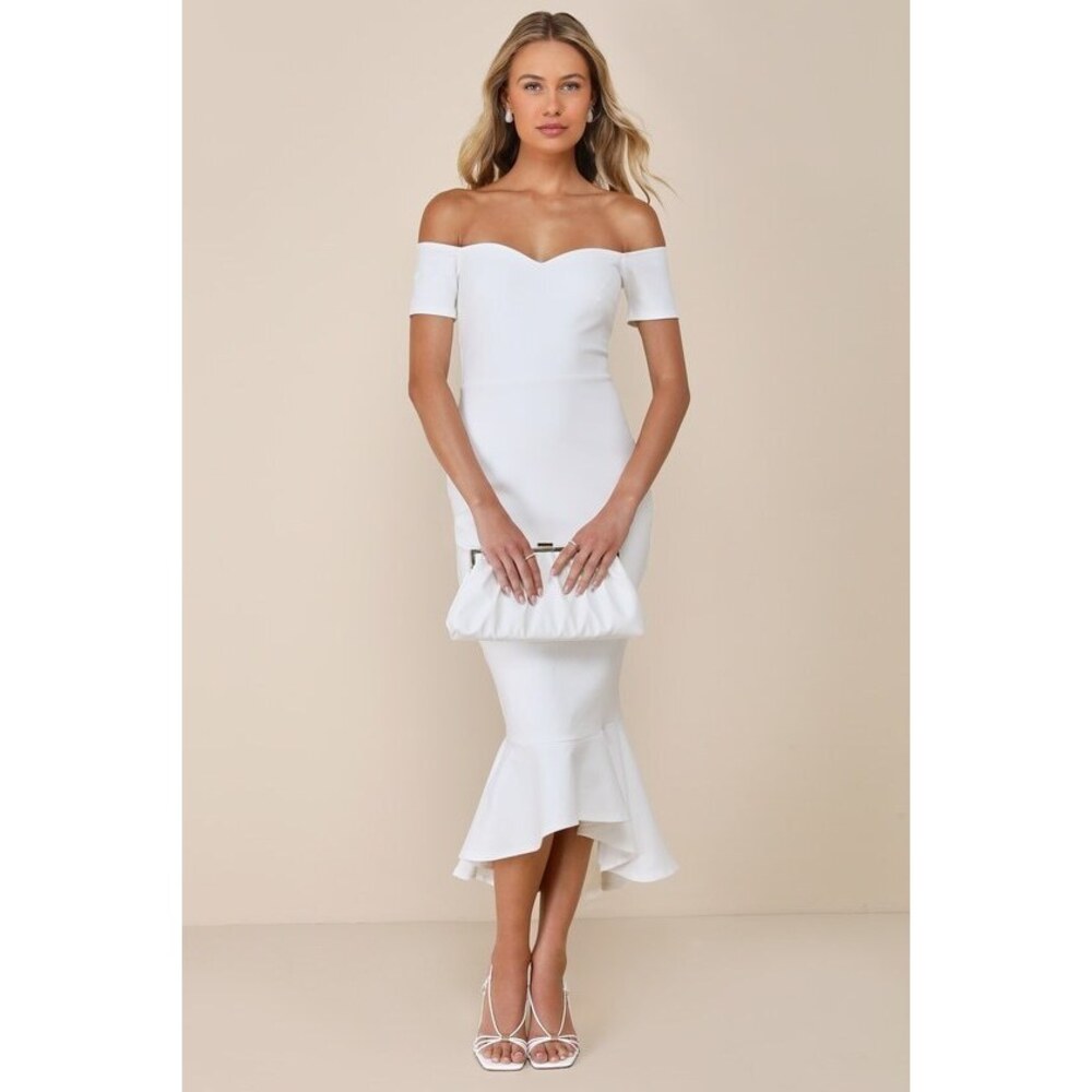 Lulus How Much I Care Ivory Off-the-shoulder Midi Dress White - Size S